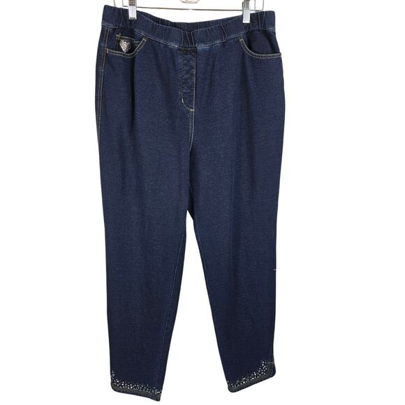 Quacker Factory Dream Jeans Pull On Crystal Hem Design Women's Jeans L - Picture 1 of 5
